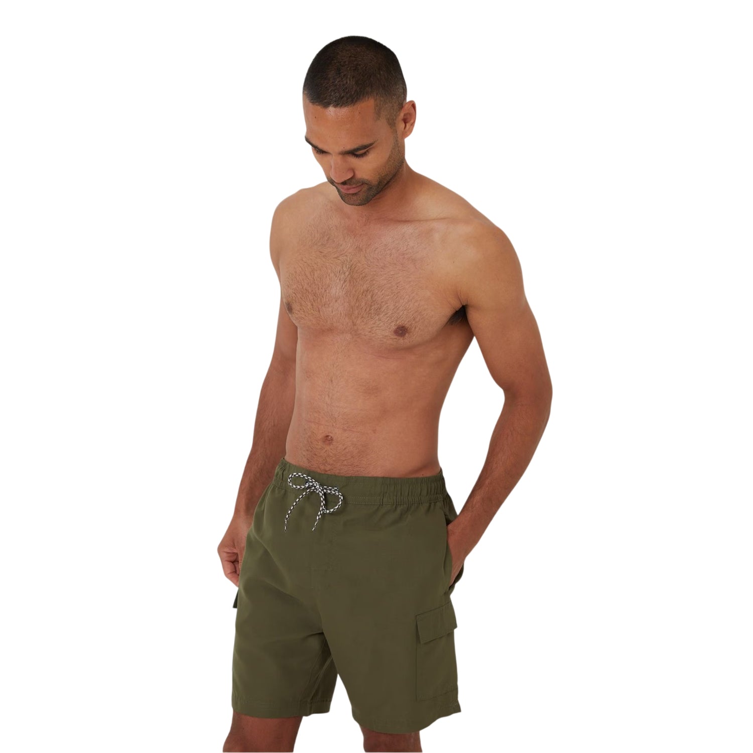Khaki Green - Side - Threadbare Mens Relaxed Fit Swim Shorts