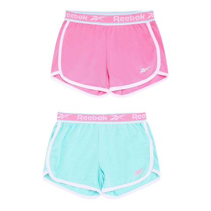 Aruba Blue - Front - Reebok Girls Running Shorts (Pack of 2)