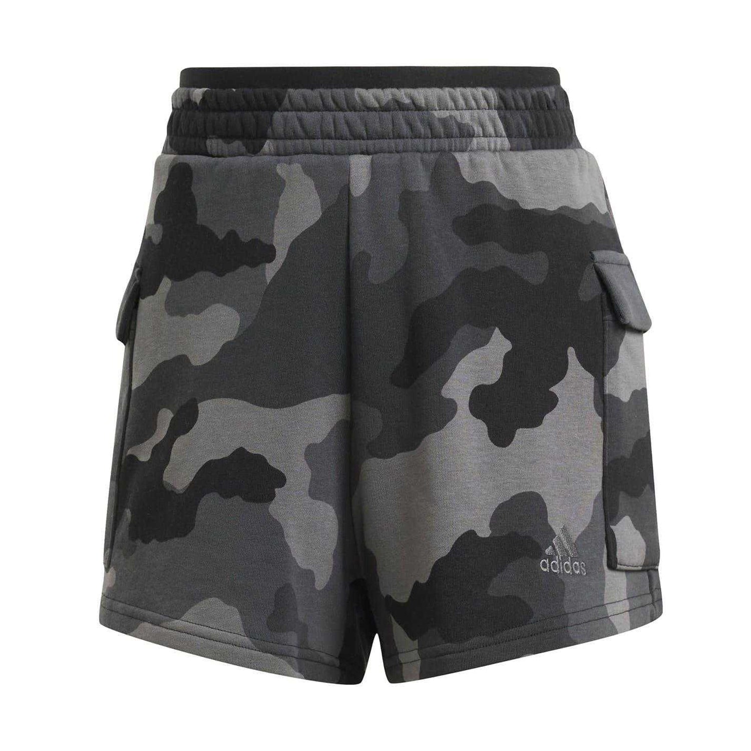 Black Camo - Front - Adidas Womens-Ladies Essentials Loose Fit Cargo Shorts