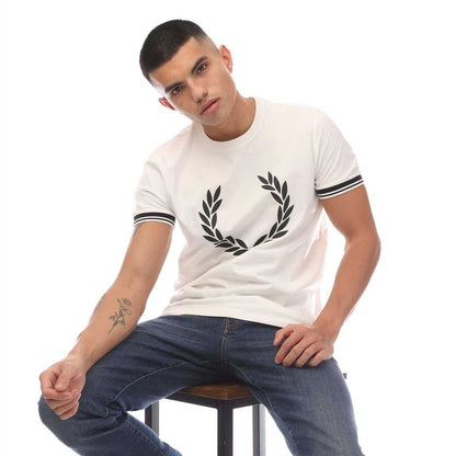 White - Side - Fred Perry Mens Logo Printed T-Shirt