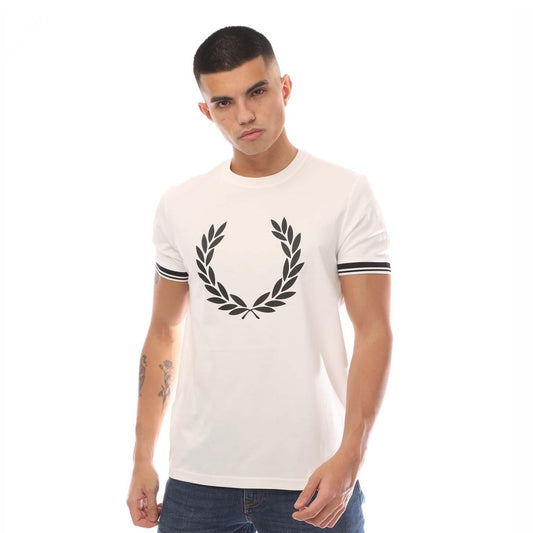 White - Front - Fred Perry Mens Logo Printed T-Shirt