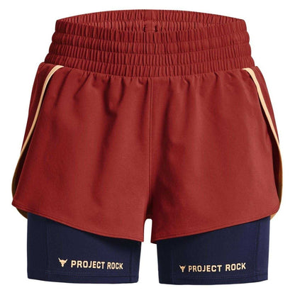 Red - Front - Under Armour Womens-Ladies Project Rock Layered Shorts