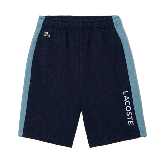 Navy - Front - Lacoste Childrens-Kids Fleece Colour Block Sweat Shorts