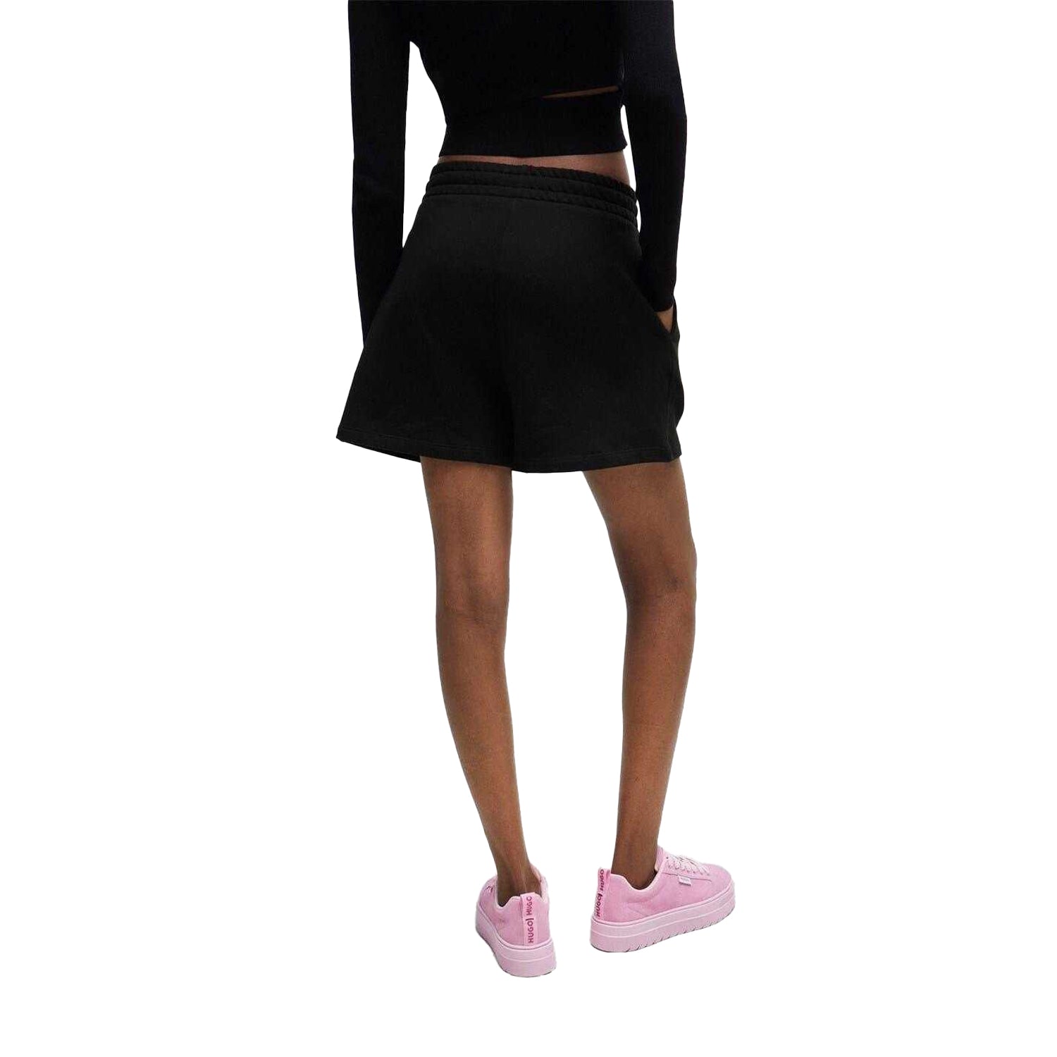 Black - Back - Hugo Womens-Ladies Cotton Elasticated Waist Sweat Shorts