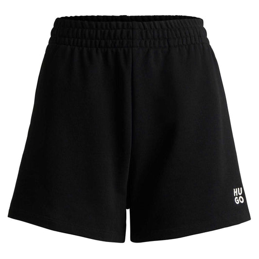 Black - Front - Hugo Womens-Ladies Cotton Elasticated Waist Sweat Shorts