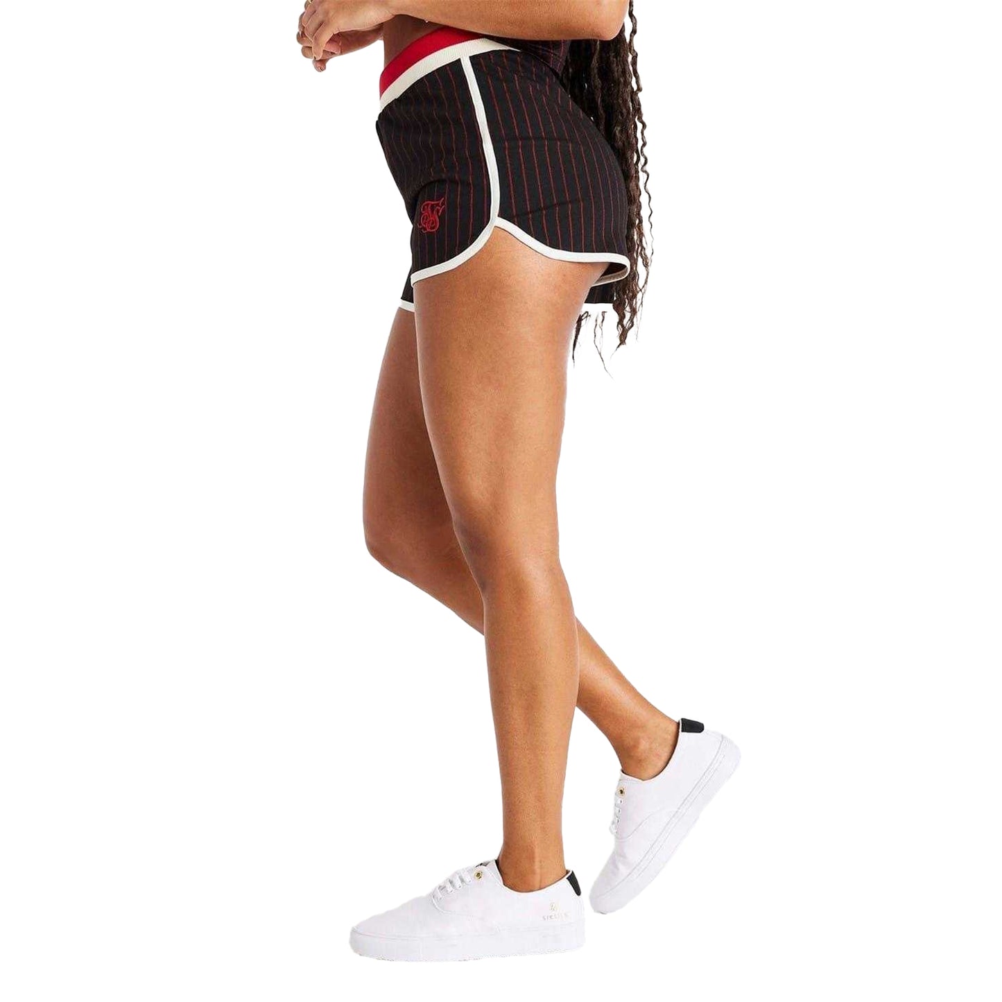 Black-Red - Side - SikSilk Womens-Ladies Pinstripe Athletic Basketball Shorts