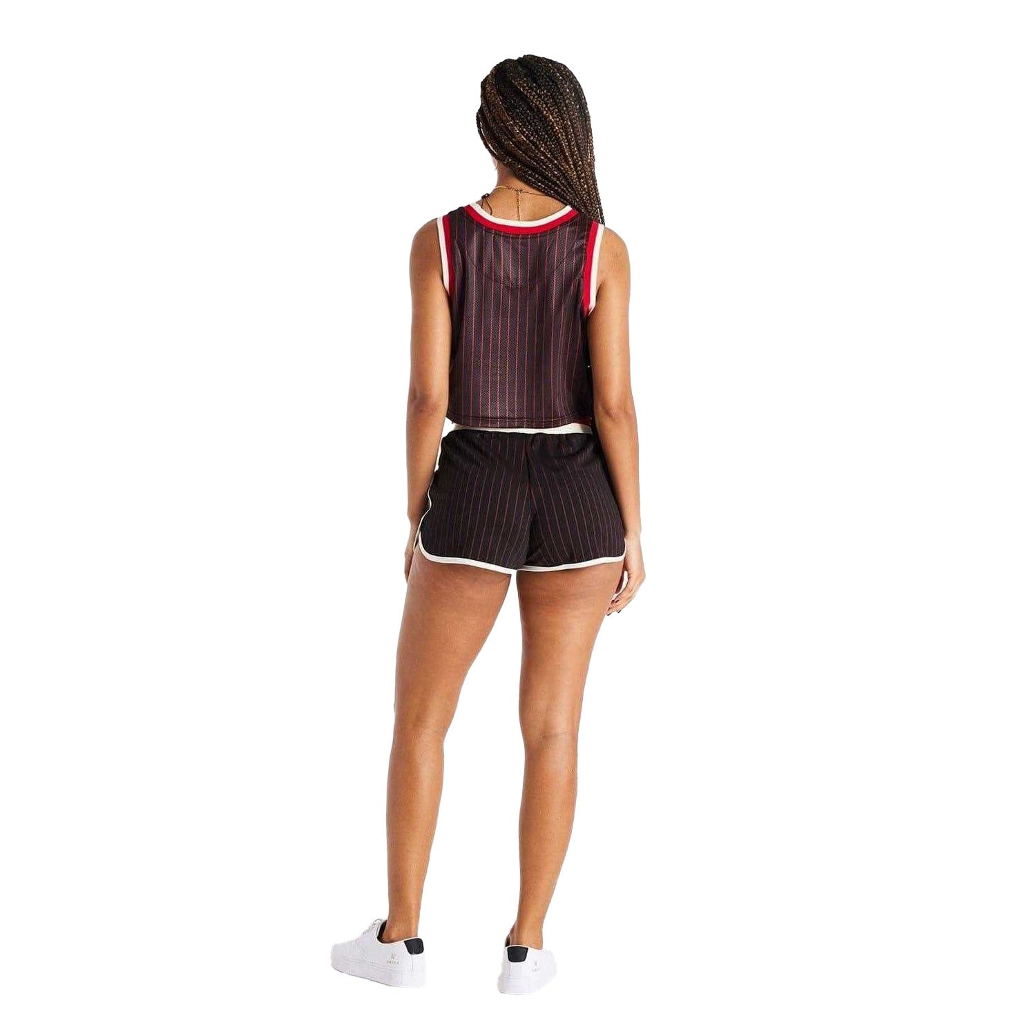 Black-Red - Pack Shot - SikSilk Womens-Ladies Pinstripe Athletic Basketball Shorts