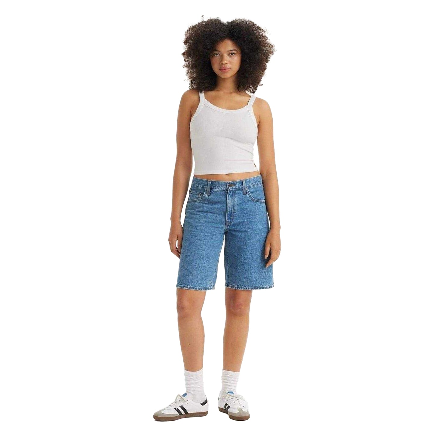 Blue - Pack Shot - Levis Womens-Ladies Denim Baggy Jean Shorts