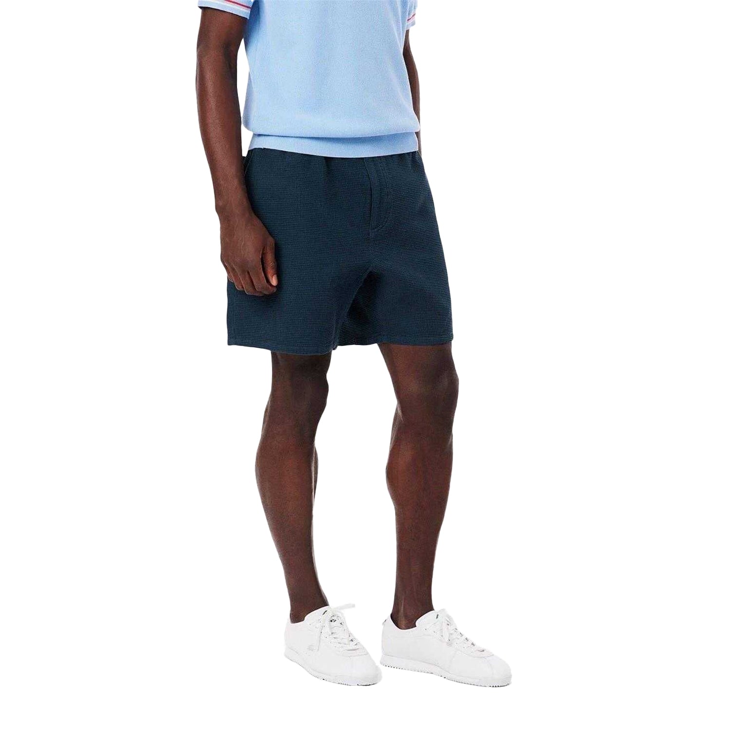 Navy - Pack Shot - Lacoste Mens Waffle Knit Relaxed Fit Shorts