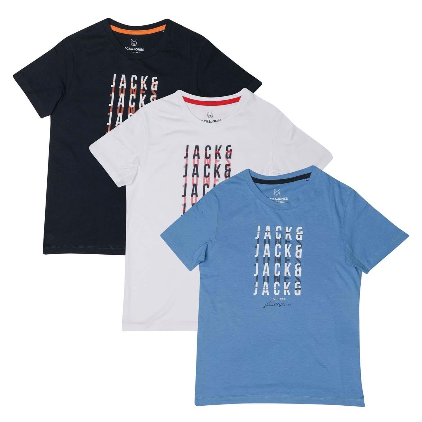 Navy-Blue-White - Front - Jack And Jones Childrens-Kids Delvin T-Shirt (Pack of 3)