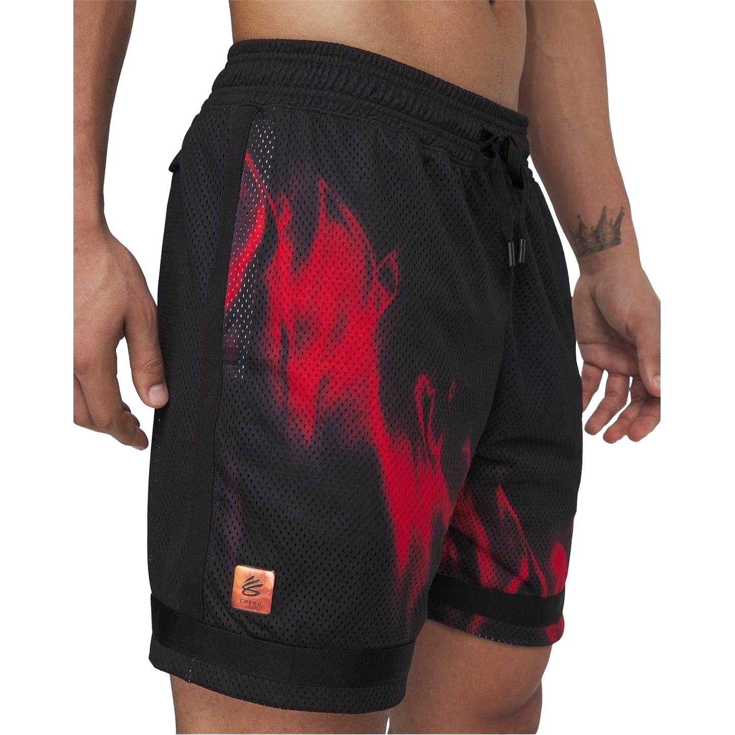 Black-Red - Side - Under Armour Mens Flames Basketball Shorts