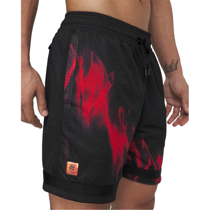Black-Red - Side - Under Armour Mens Flames Basketball Shorts