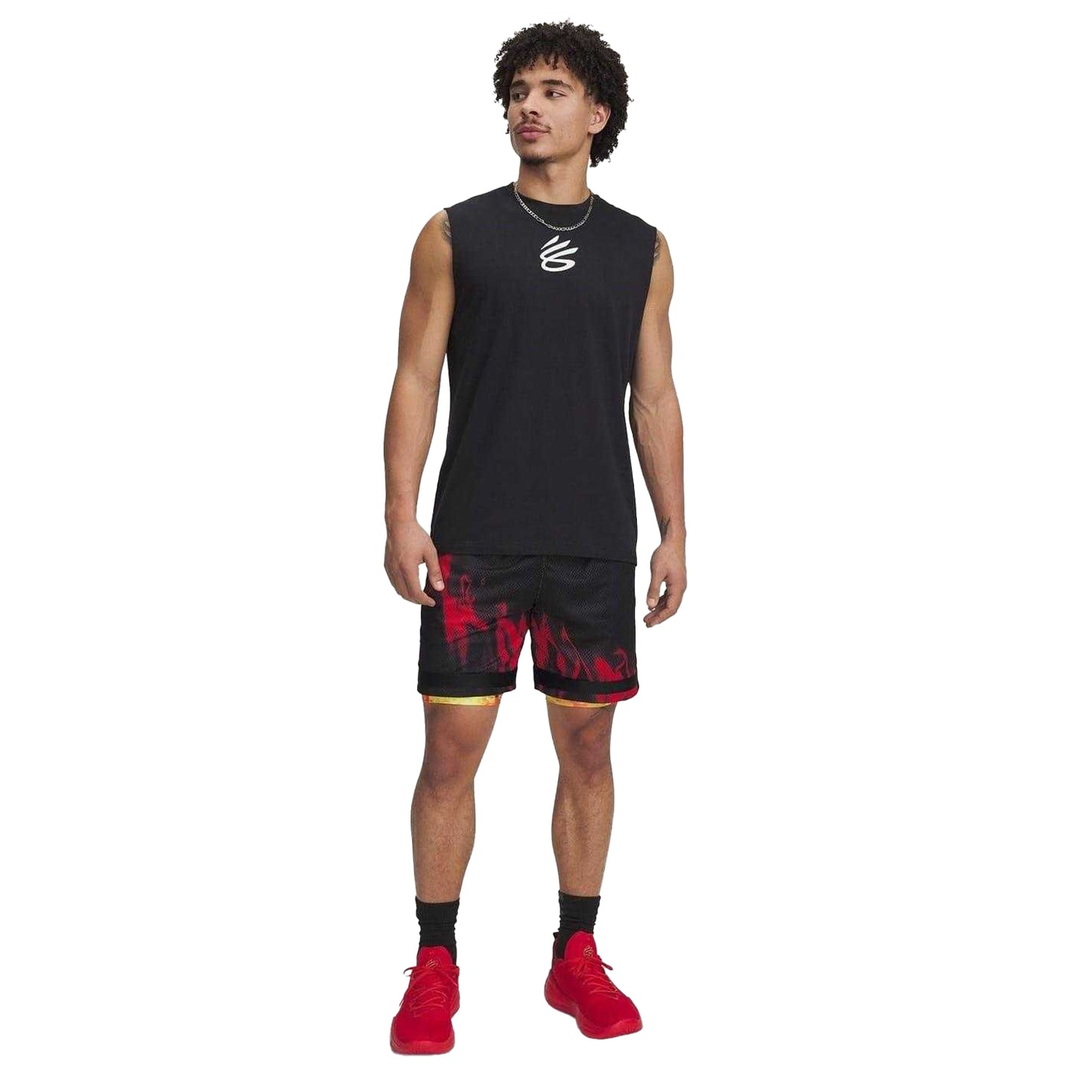 Black-Red - Lifestyle - Under Armour Mens Flames Basketball Shorts