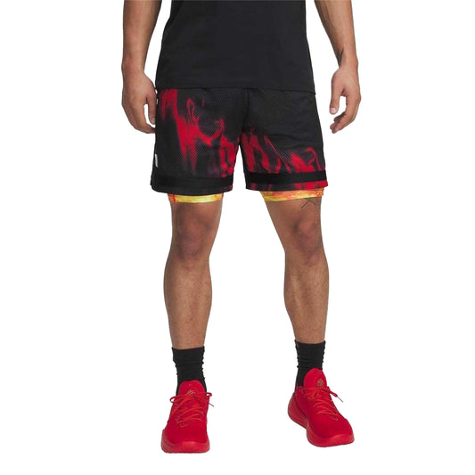 Black-Red - Front - Under Armour Mens Flames Basketball Shorts