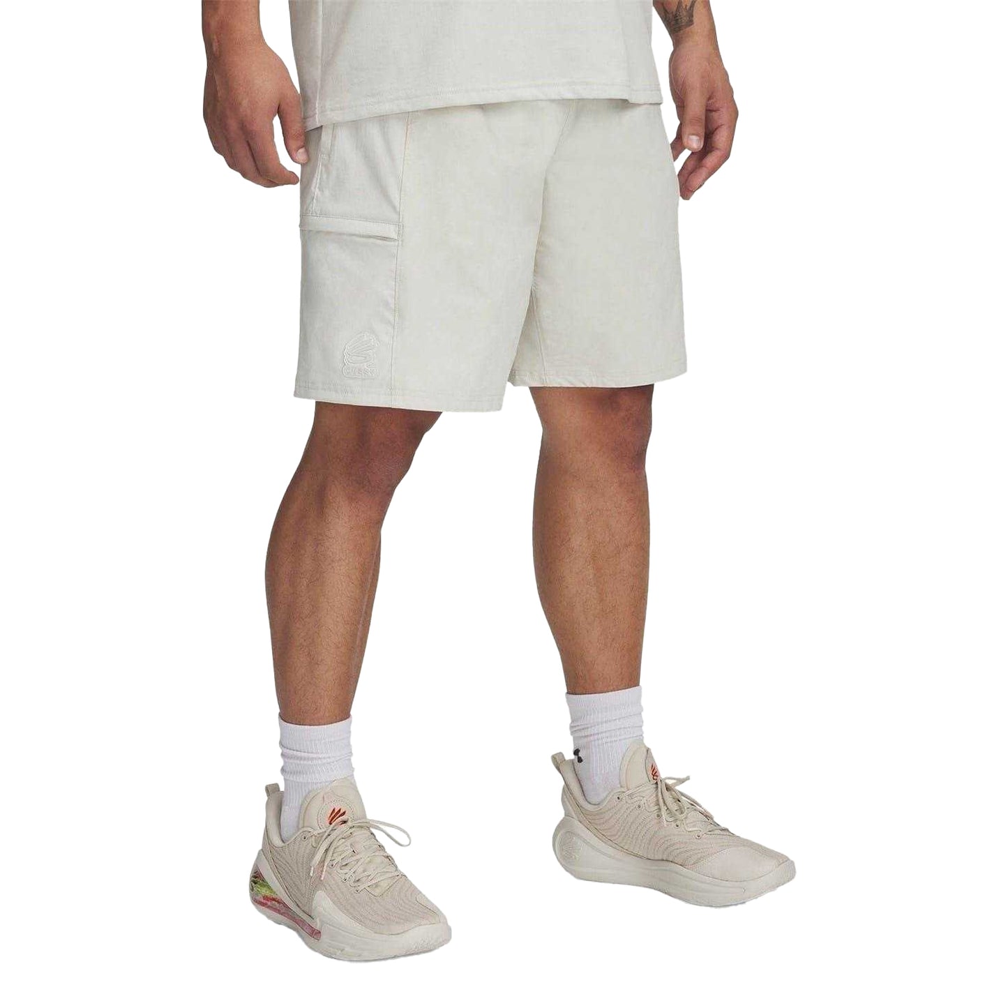 White - Side - Under Armour Mens Water Repellent Basketball Shorts