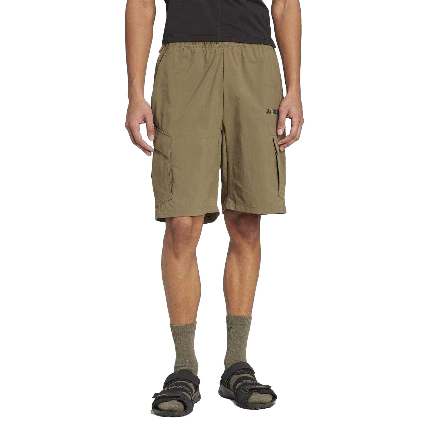 Olive - Side - Adidas Mens Terrex Polyamide Cargo Shorts