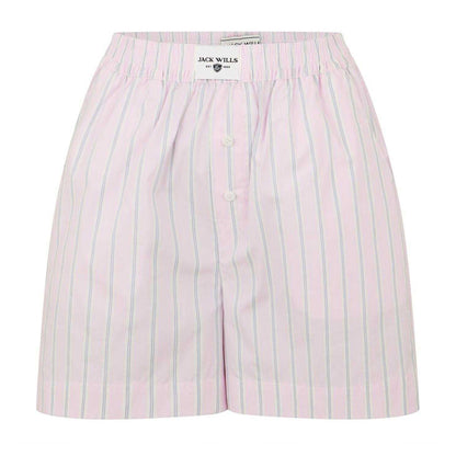 Pink - Front - Jack Wills Womens-Ladies Poplin Vertical Stripe Relaxed Fit Chino Shorts
