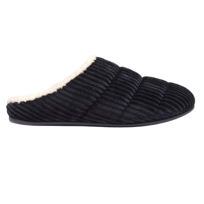 Navy - Back - FitFlop Womens-Ladies Chrissie Corduroy Fleece Lined Slippers