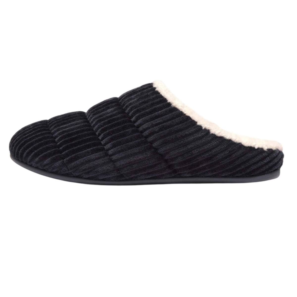 Navy - Side - FitFlop Womens-Ladies Chrissie Corduroy Fleece Lined Slippers