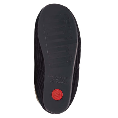 Navy - Pack Shot - FitFlop Womens-Ladies Chrissie Corduroy Fleece Lined Slippers