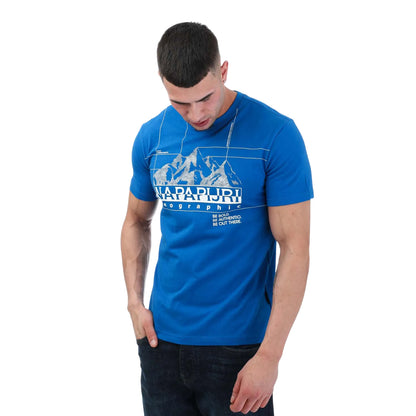 Blue - Side - Napapijri Mens S Frame Crew Neck T-Shirt
