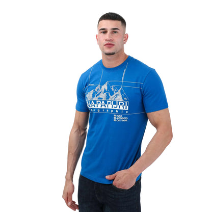 Blue - Front - Napapijri Mens S Frame Crew Neck T-Shirt