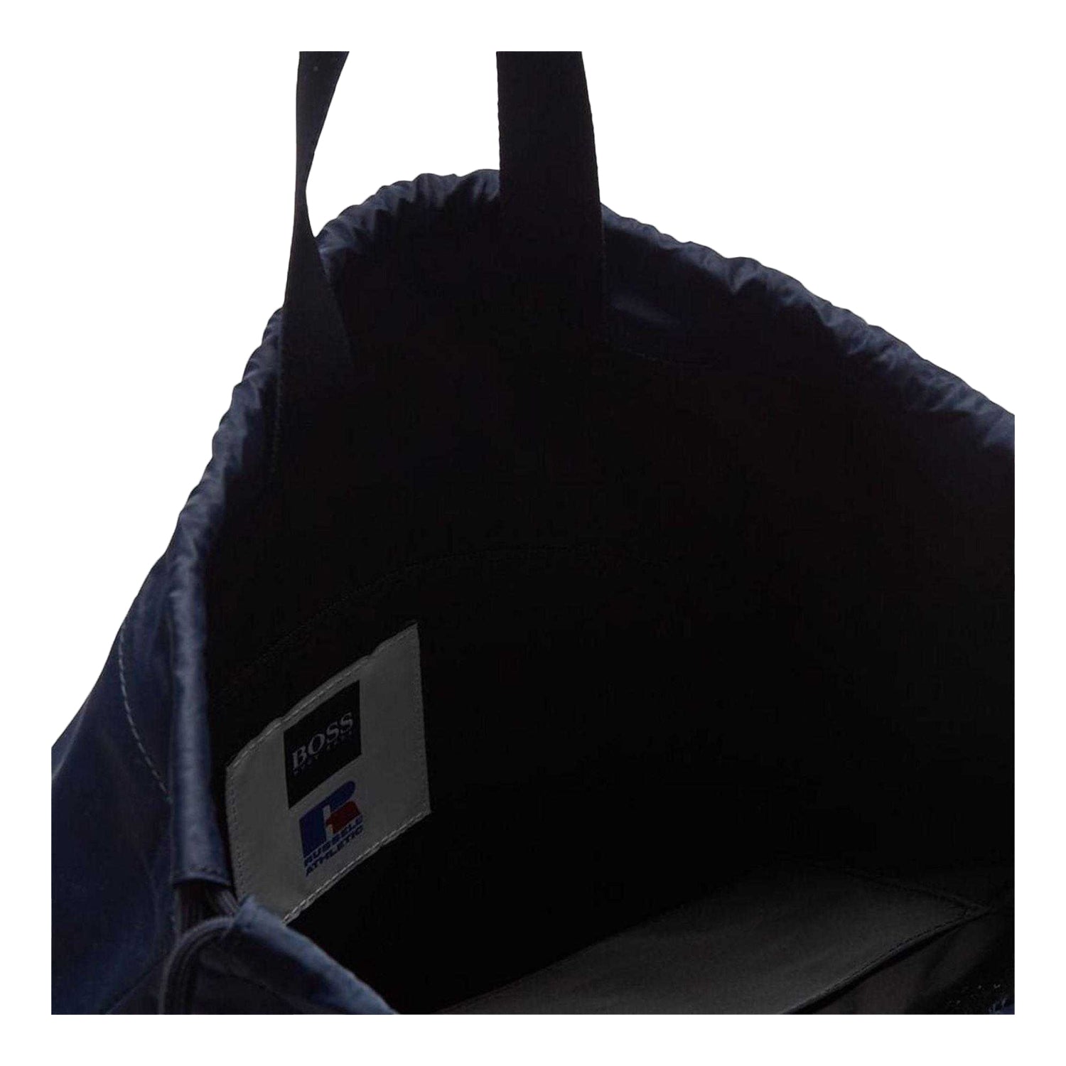 Navy - Side - Boss Leather Trim Athletic Drawstring Bag