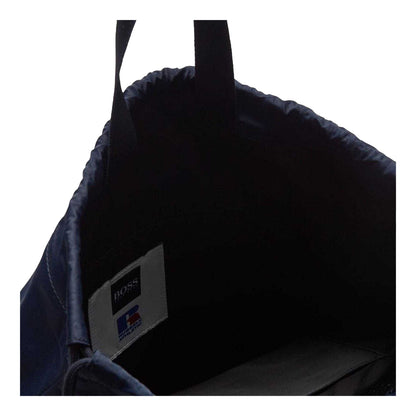 Navy - Side - Boss Leather Trim Athletic Drawstring Bag