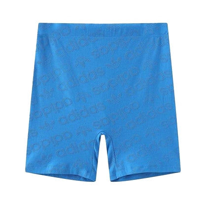 Blue - Front - Adidas Womens-Ladies Originals Cotton All Over Logo Biker Shorts