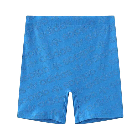 Blue - Front - Adidas Womens-Ladies Originals Cotton All Over Logo Biker Shorts