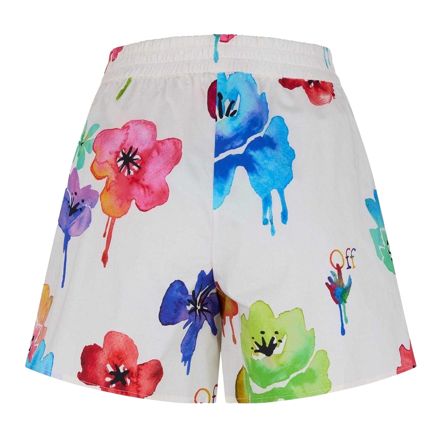 Off White-Floral Print - Back - Off White Womens-Ladies Cotton Floral Shorts