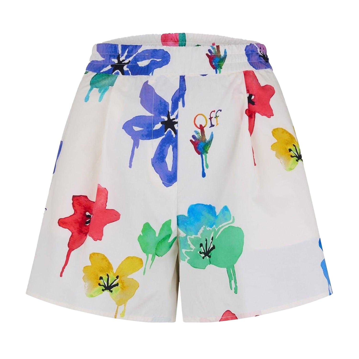 Off White-Floral Print - Front - Off White Womens-Ladies Cotton Floral Shorts