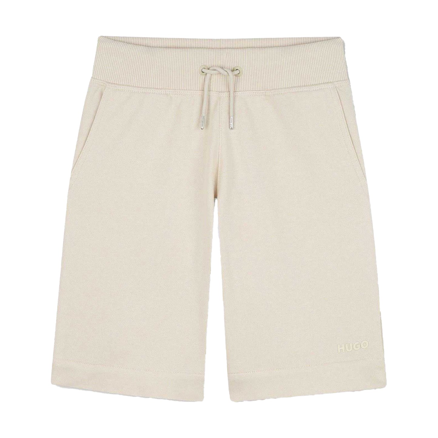Stone - Front - Hugo Boss Childrens-Kids Ribbed Relaxed Fit Sweat Shorts