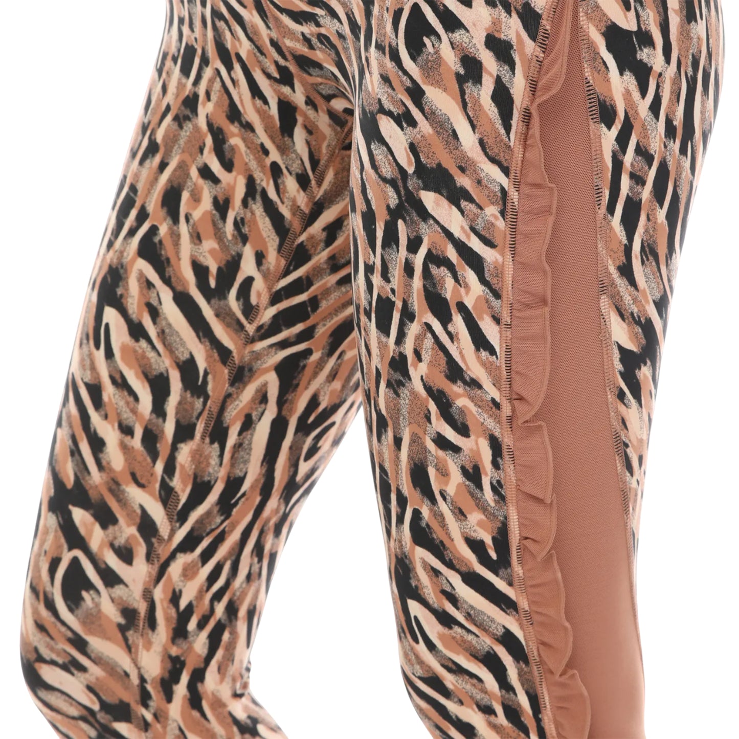 Ecru - Side - Adidas Womens-Ladies Yoga Studio Animal Print 7-8 Leggings