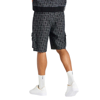 Black Print - Back - SikSilk Mens Lettering Print Relaxed Fit Cargo Shorts