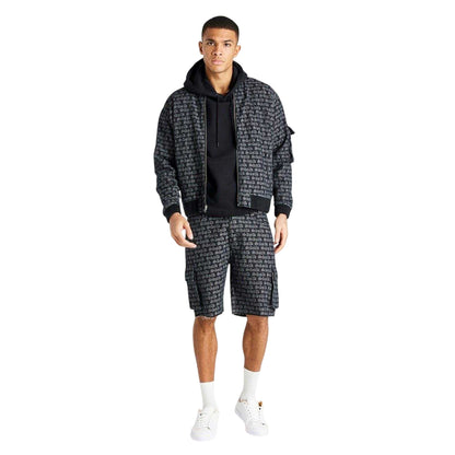 Black Print - Front - SikSilk Mens Lettering Print Relaxed Fit Cargo Shorts