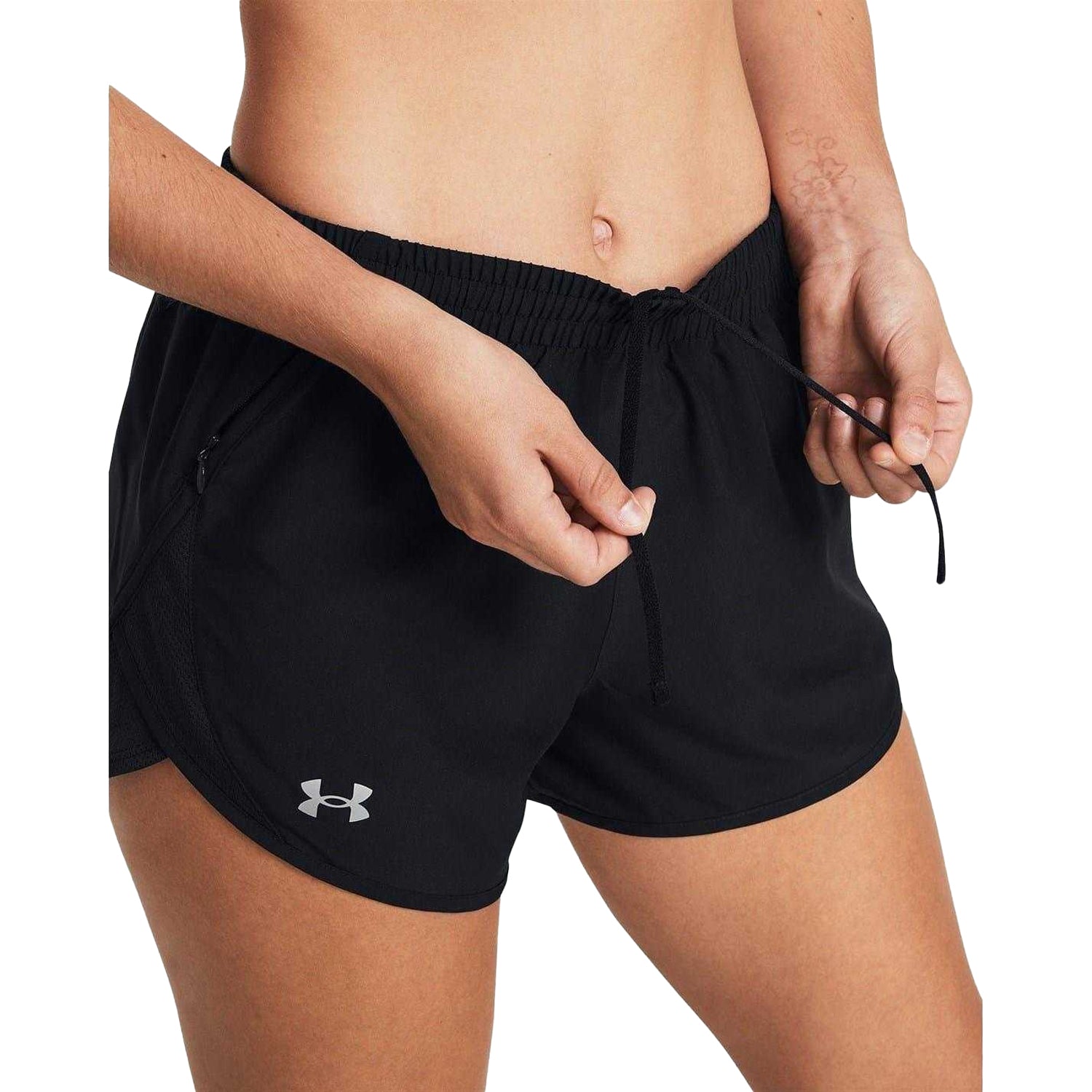 Black - Side - Under Armour Womens-Ladies Fly By Running Shorts