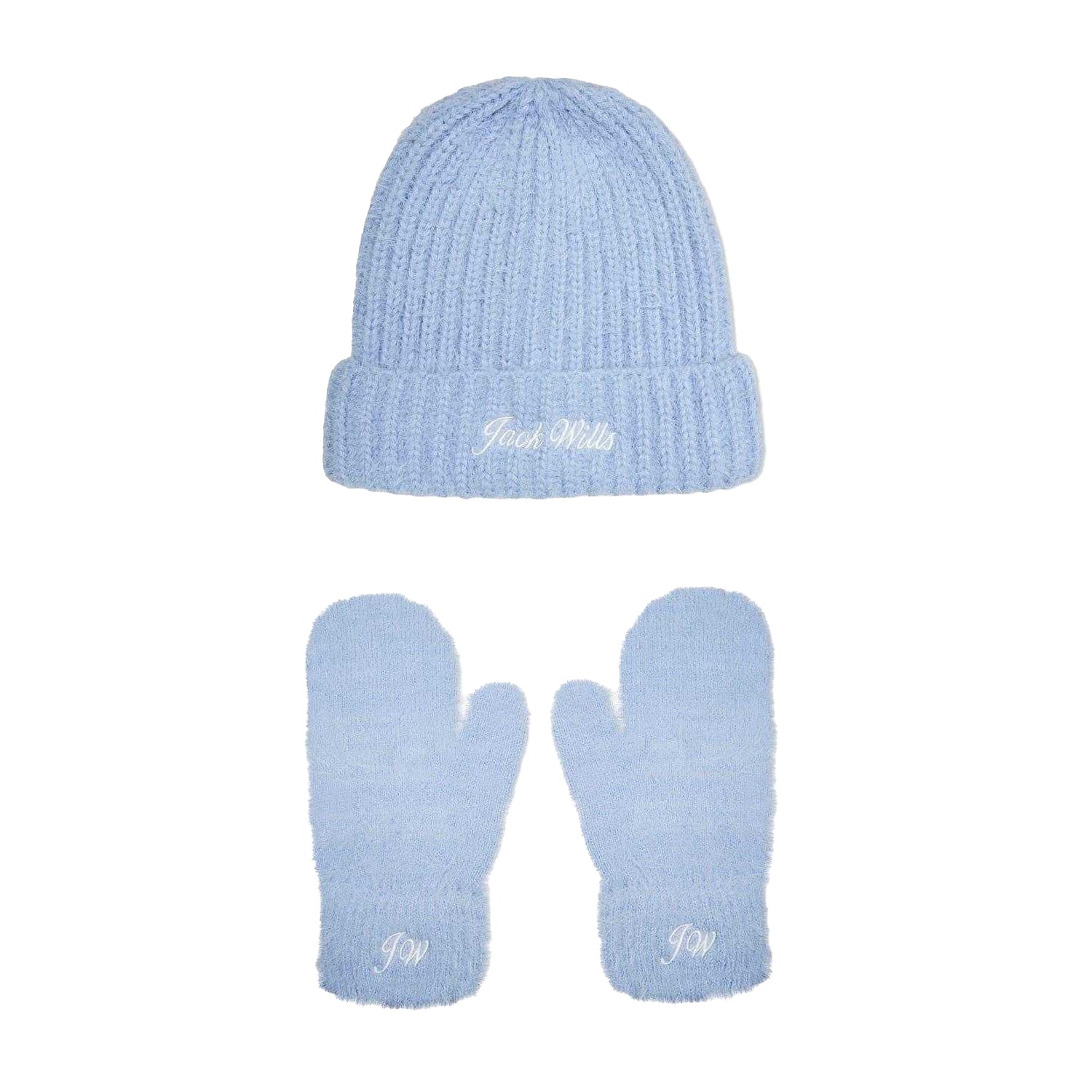 Brunnera Blue - Front - Jack Wills Lettering Beanie & Gloves Set
