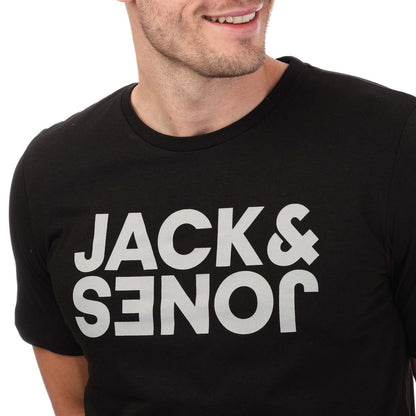 Navy-Grey-White-Green-Black - Back - Jack And Jones Mens Corp Reverse T-Shirt (Pack of 5)