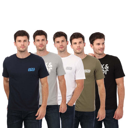 Navy-Grey-White-Green-Black - Front - Jack And Jones Mens Corp Reverse T-Shirt (Pack of 5)