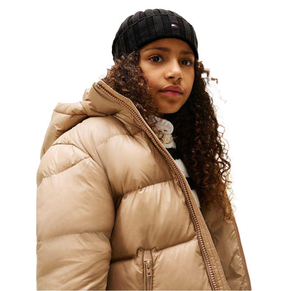 Black - Side - Tommy Hilfiger Childrens-Kids Logo Rib Knit Turn Up Beanie