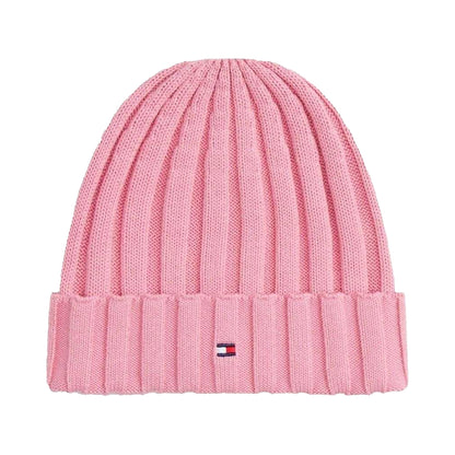 Pink - Front - Tommy Hilfiger Childrens-Kids Logo Rib Knit Turn Up Beanie