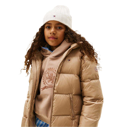 White - Front - Tommy Hilfiger Childrens-Kids Logo Rib Knit Turn Up Beanie