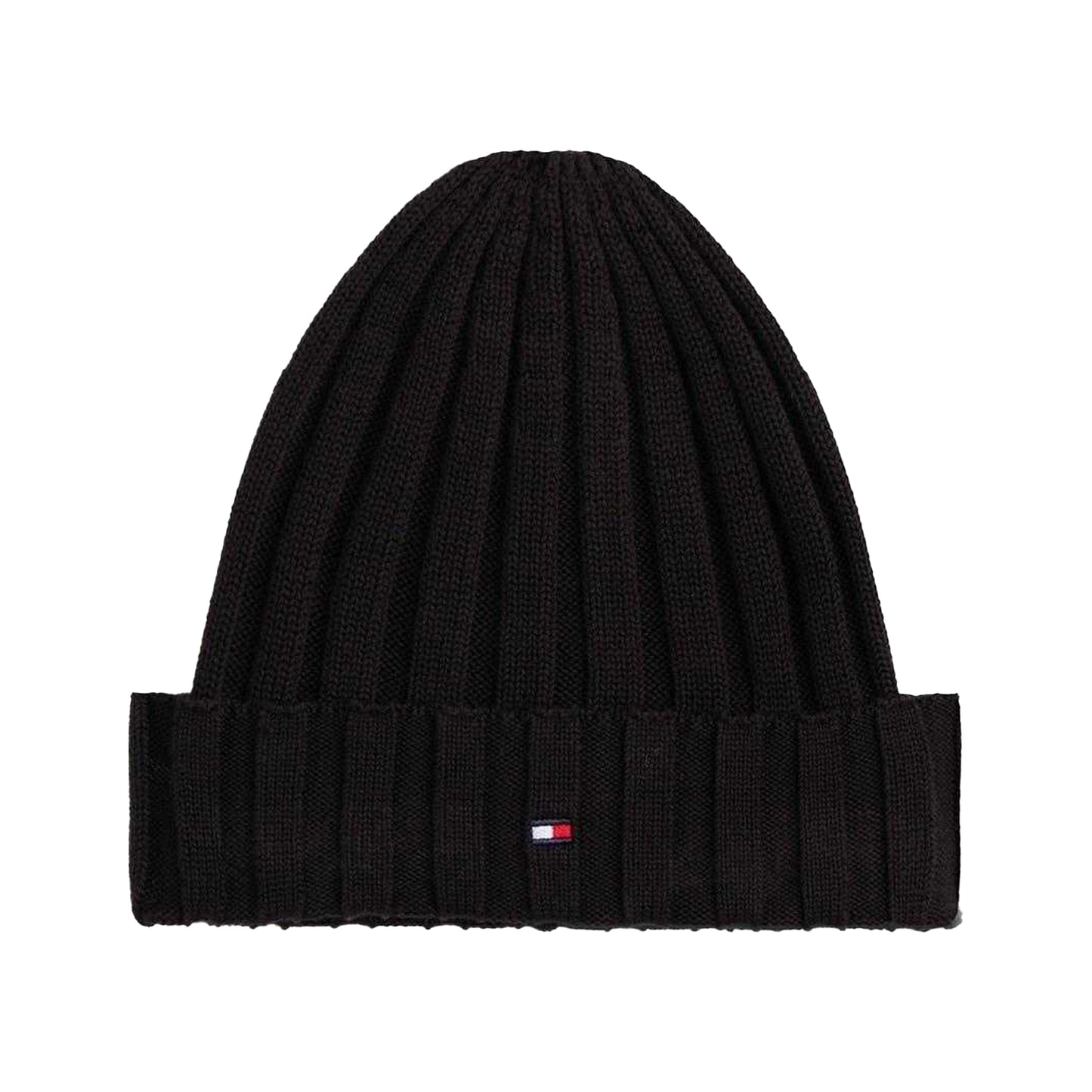 Black - Front - Tommy Hilfiger Childrens-Kids Logo Rib Knit Turn Up Beanie