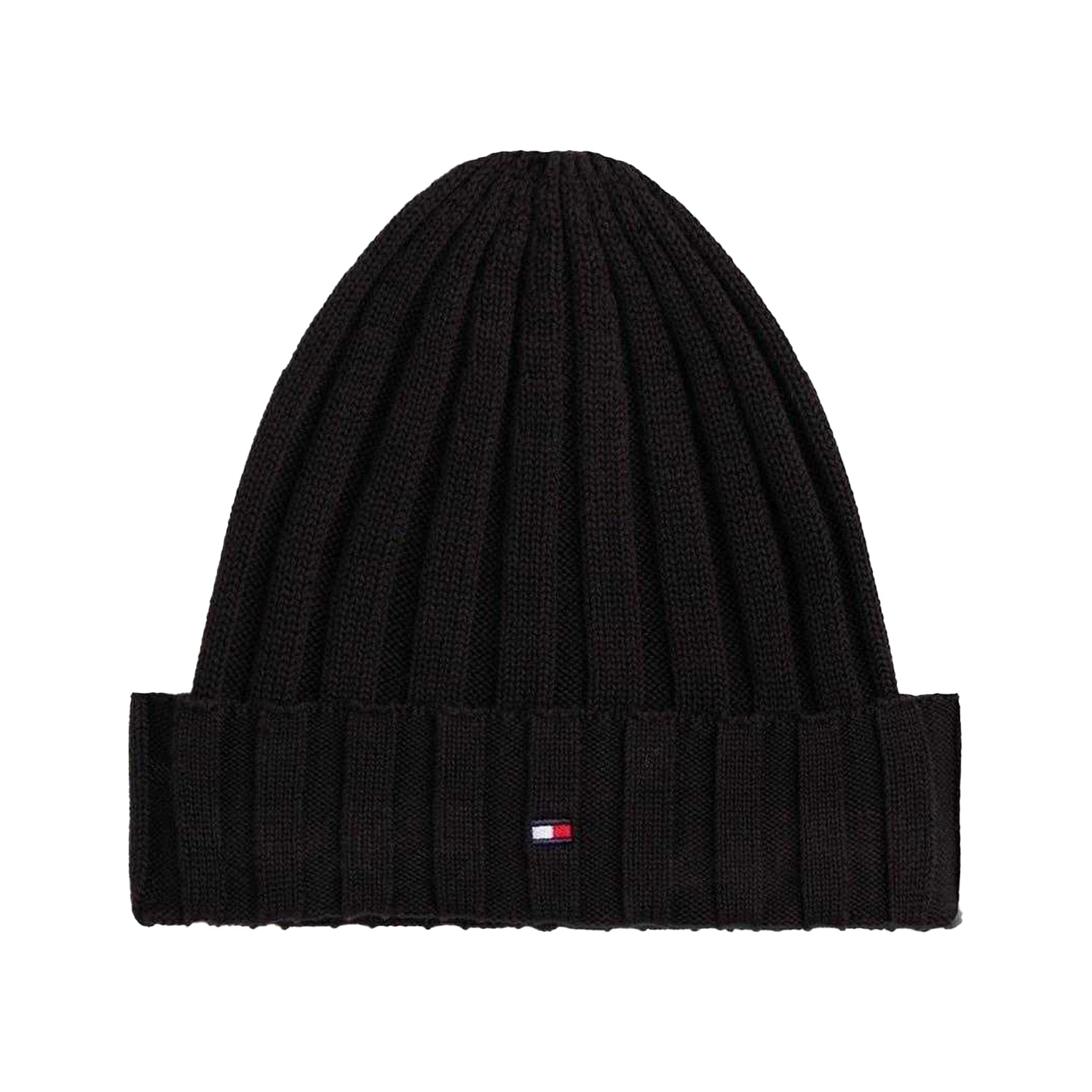 Black - Front - Tommy Hilfiger Childrens-Kids Logo Rib Knit Turn Up Beanie