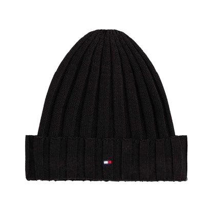 Black - Front - Tommy Hilfiger Childrens-Kids Logo Rib Knit Turn Up Beanie