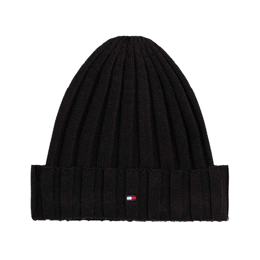 Black - Front - Tommy Hilfiger Childrens-Kids Logo Rib Knit Turn Up Beanie