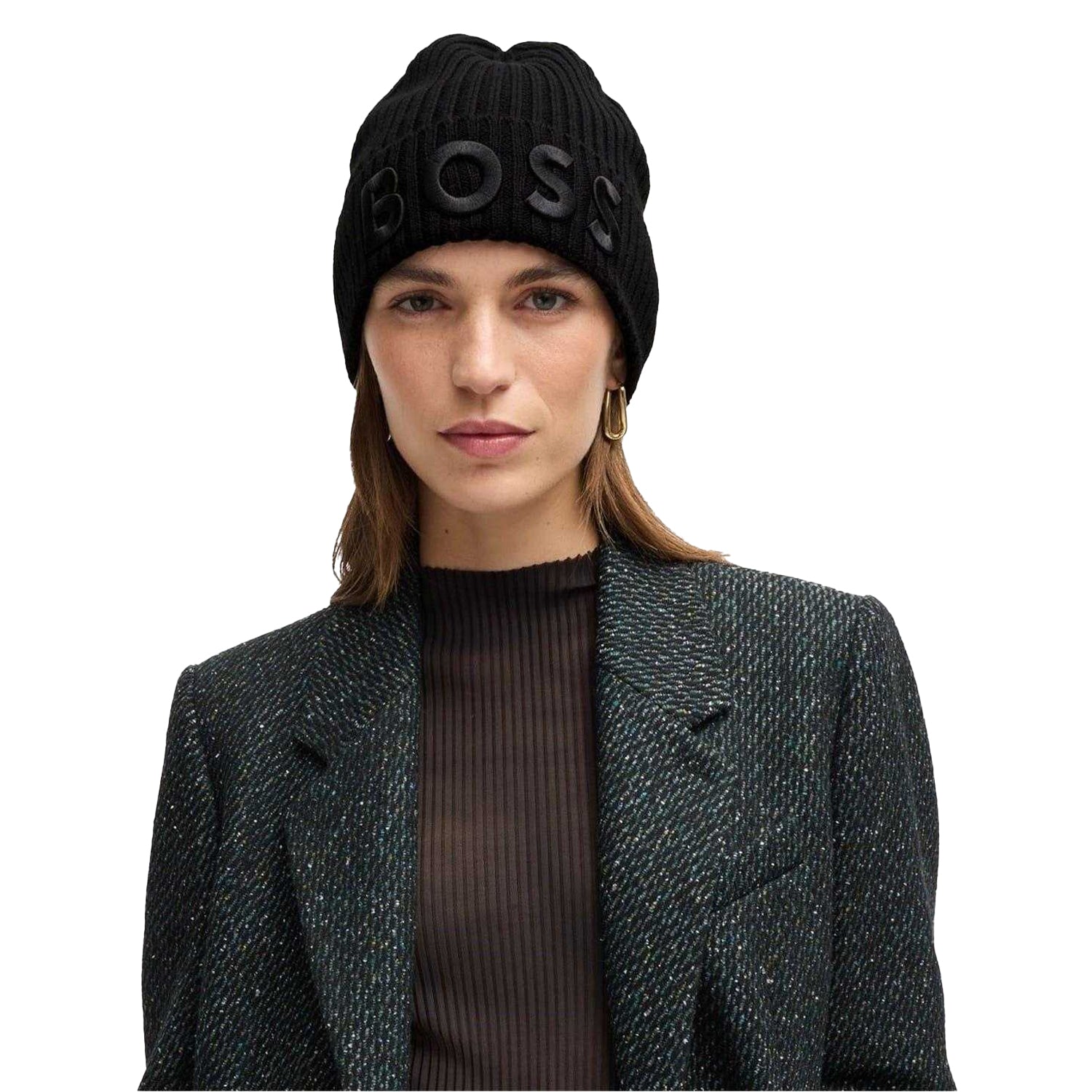 Black - Side - Boss Unisex Adult Lara Logo Beanie