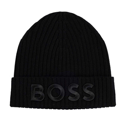 Black - Front - Boss Unisex Adult Lara Logo Beanie