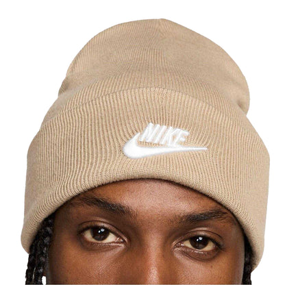 Khaki-White - Side - Nike Unisex Adult Futura Wordmark Beanie